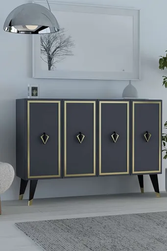 Consola, Hanah Home, 8175KM-32, 120x80x29.6 cm, PAL , Antracit / Negru / Auriu