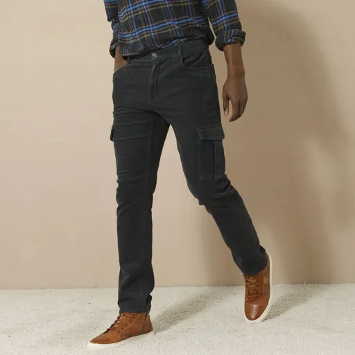 Pantaloni cargo din corduroi cu talie elastică pe laterale