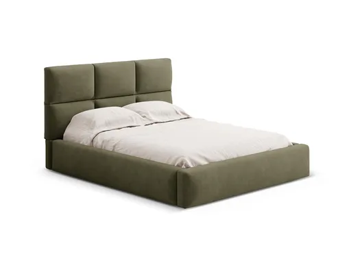 Pat tapitat cu somiera rabatabila si lada depozitare, 200x200 cm, Windsor & Co, Libera, catifea, verde