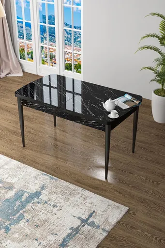 Masa, Hanah Home, Zen, 132x78x80 cm, Marmură neagră / Negru