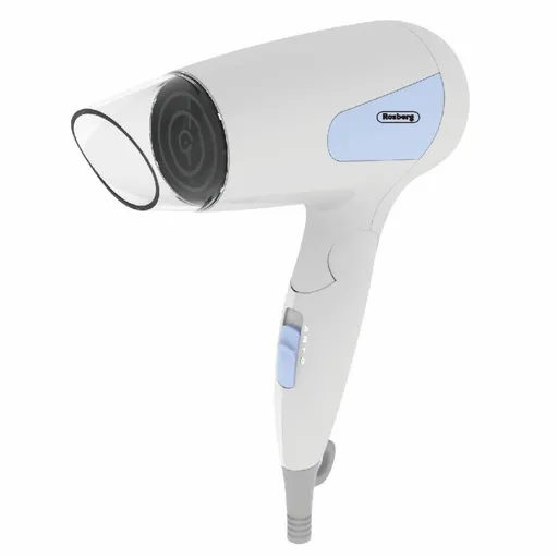 Uscator de par de calatorie Rosberg R51100N, 1200 W, Maner pliabil, 3 setari de temperatura, Alb/Albastru