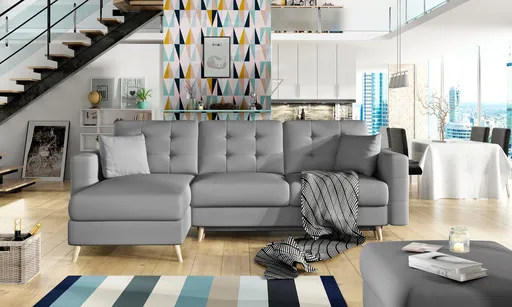 Coltar extensibil reversibil 3 locuri ELTAP, AsgL-04, Asgard, 248x162x93 cm, lemn/poliester, gri