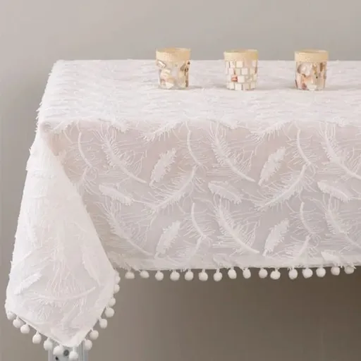 Fata de masa Lovely Feather, Ambition, 130x160 cm, poliester, alb
