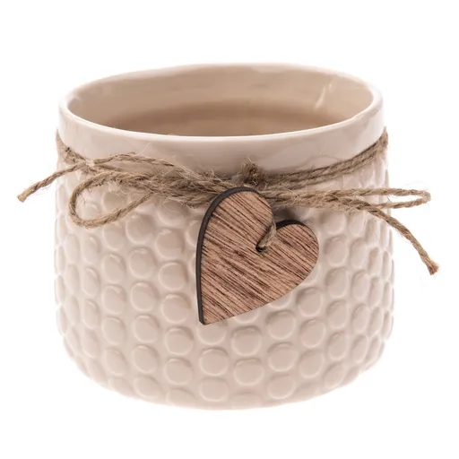 Mască de ghiveci din ceramică Heart, bej, 8,8 x 11 cm, bej