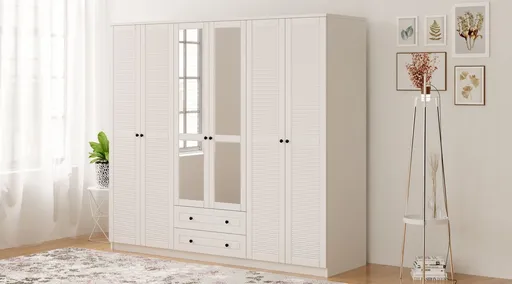 Dulap pentru haine, Hanah Home, Rb-064-02, 210x210x52 cm, Alb mat