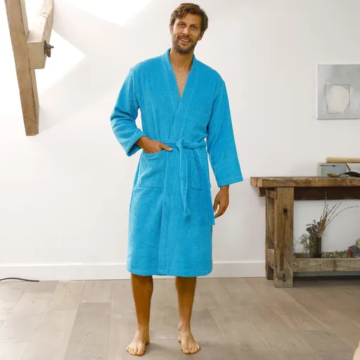 Robă netedă din țesătură buclée Colombine, cu guler chimono