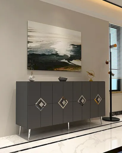 Consola, Hanah Home, Robber KB150, 150x75x35 cm, Antracit / Argintiu