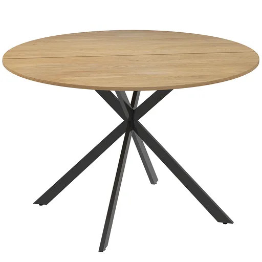 HOMCOM Masă de dining rotundă pentru 4 persoane 120 cm stil industrial cu plank aspect lemn, picioare incrucisate din oțel, stejar | Aosom Romania