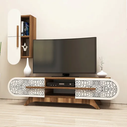 Comoda TV, Hanah Home, Defne, 145x37x35 cm, Maro/Crem