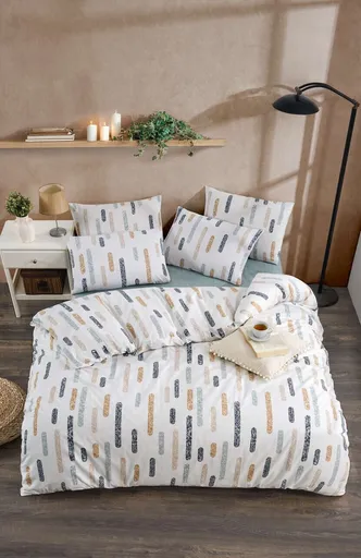 Lenjerie de pat pentru o persoana, L'essentiel Maison, Harmony, 80% bumbac / 20% poliester, White / Mustard / Dark Blue