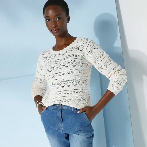 Pulover din catifea cu gât rotund