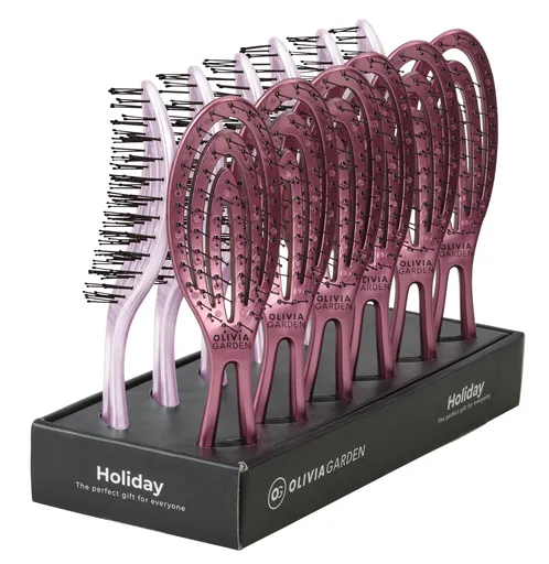 Display cu 12 Perii pentru Descalcire cu Perii Dubli din Nailon Olivia Garden Holiday Iced 2024- Marime Universala