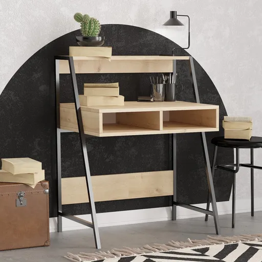 Birou, Hanah Home, Class, 79x100x50 cm, Stejar safir / negru