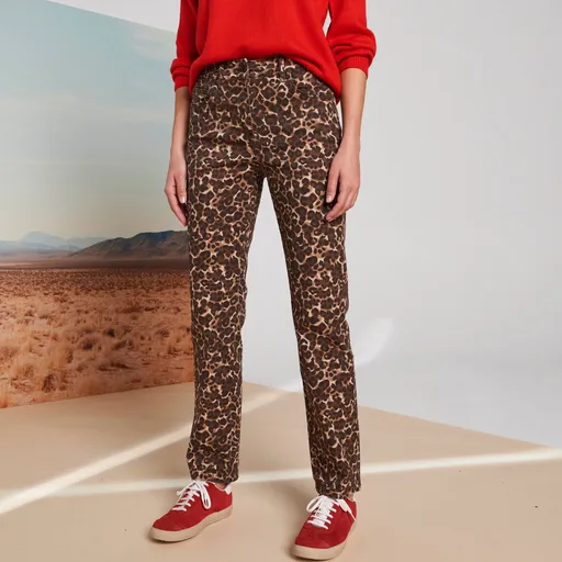 Pantaloni drepți cu imprimeu animal