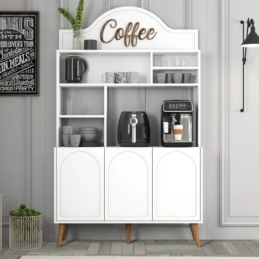 Dulap de bar pentru cafea, Hanah Home, Lyon 120, 120x202x35 cm, Alb/Maro