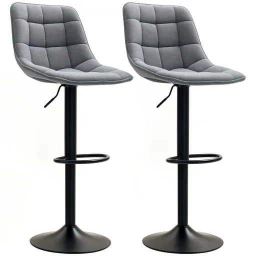 HOMCOM Scaun de bar modern, set de 2 scaune rotative cu spătar, reglabil pe înălțime, cu suport pentru picioare, tapițat, Gri închis | Aosom Romania