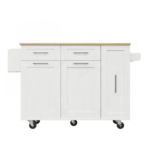 Insulă de bucătărie cu blat rabatabil, Alb | Aosom Romania