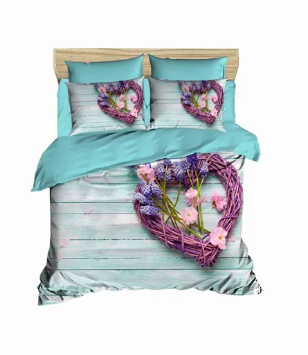 Lenjerie de pat dubla King (EU) (ES), 3 piese, L'essentiel Maison, 189, Turcoaz / Mov / Verde