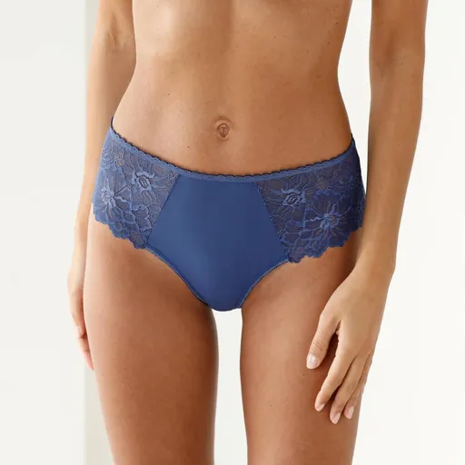 Set de 2 perechi de chiloți tanga cu talie înaltă, confecționați din microfibră și dantelă