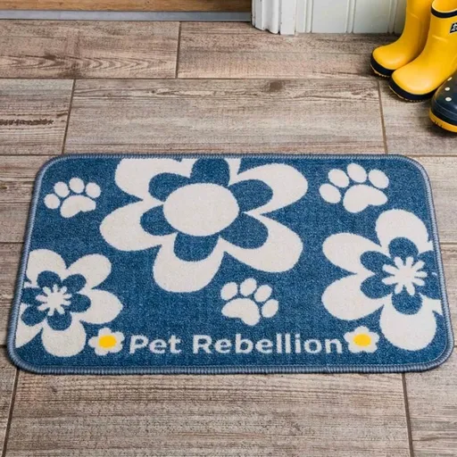 Covoraș sub castron PET REBELLION Dinner Mate Flowers Blue , 40 x 60 cm, albastru