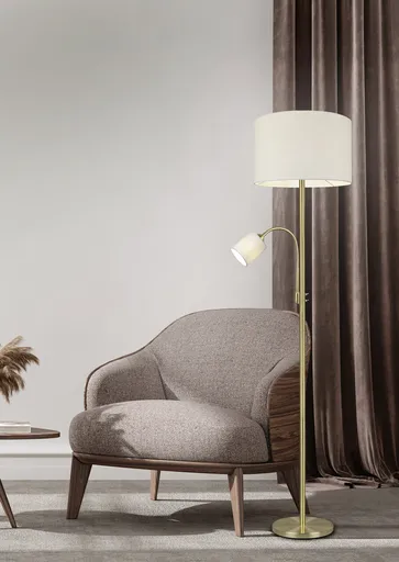 Lampadar Hotel, TRIO, 40x170 cm, 60W, 1x E27, metal/textil, auriu/alb