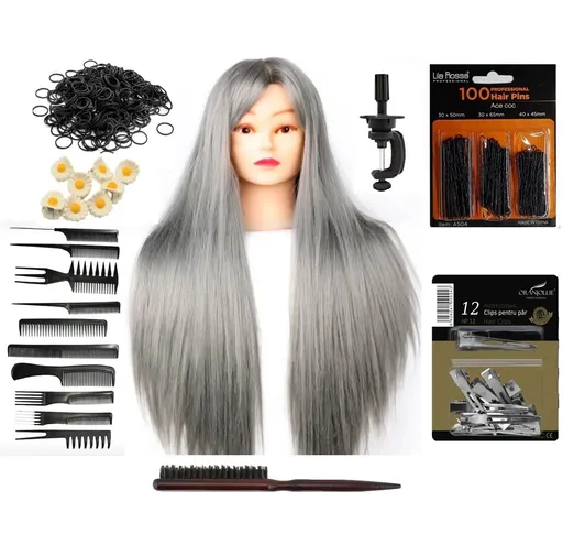 Set Kit Coafor pentru Exersat Impletituri Irene, Perie de Tapat, Ace de Coc, Set 10 Piepteni