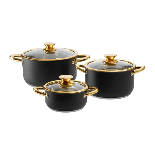 Set oale 6 piese Royal, Ambition, 16 cm/20 cm/24 cm, otel/sticla, negru/auriu