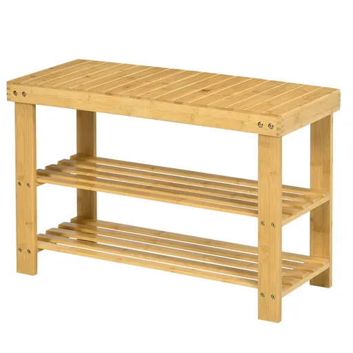 HOMCOM Pantofar tip Băncuță pentru Hol cu 3 Niveluri, 70x28x45 cm, Lemn natural | Aosom Romania