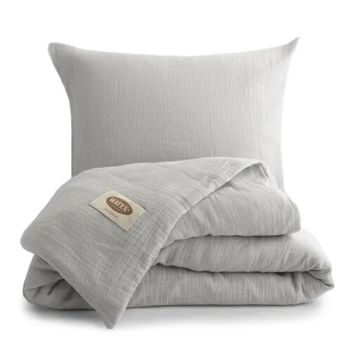 Lenjerie de pat din muselină MATEX , gri deschsi 140 x 200 cm, 70 x 90 cm, gri deschis