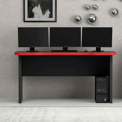 Birou pentru jocuri, Hanah Home, Phoenix 1, 150x76x60 cm, Negru/Rosu