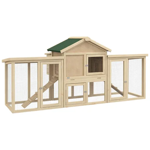 PawHut Poulailler clapier modèle chalet multi-équipé: rampe, nichoirs, plateau, din lemn masiv 204 x 85 x 93 cm lemn natural | Aosom Romania