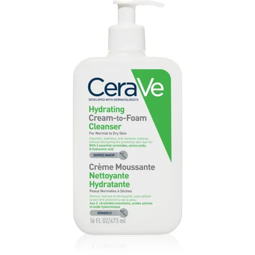 CeraVe Cleansers Hydrating Cream-to-Foam Cleanser crema de curatare sub forma de spuma pentru ten normal spre uscat 473 ml