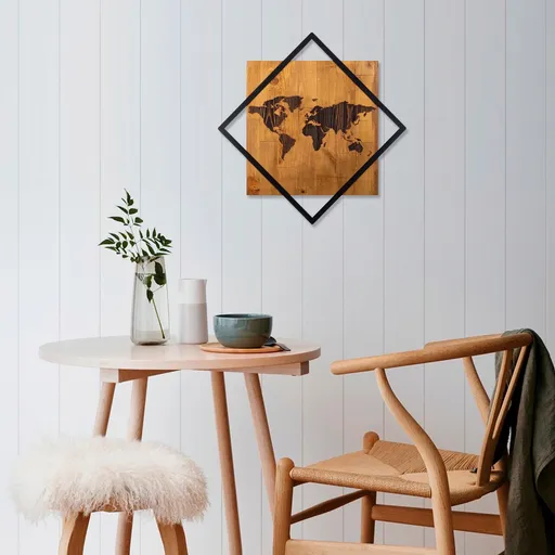 Decoratiune de perete, World 2, Dimensiune: 54 x 54 cm, Nuc / Negru