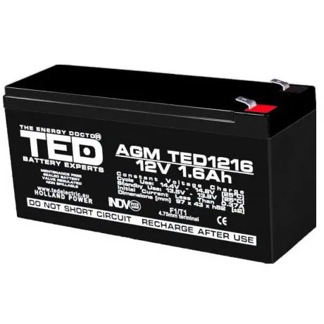 Acumulator AGM VRLA 12V 1,6Ah TED Battery Expert Holland TED003072