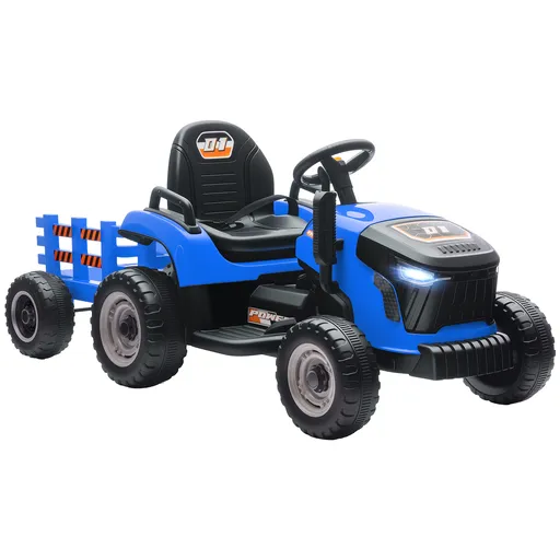 AIYAPLAY Tractor electric pentru copii cu remorcă detașabilă, mașină electrică pentru copii, telecomandă 2,4G, 139x58x55cm, albastru | Aosom Romania