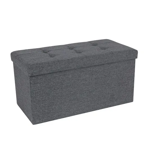 Bancheta cu spatiu pentru depozitare Ottoman Classic, Songmics, 76 x 38 x 38 cm, pliabila, imitatie in/MDF, gri inchis