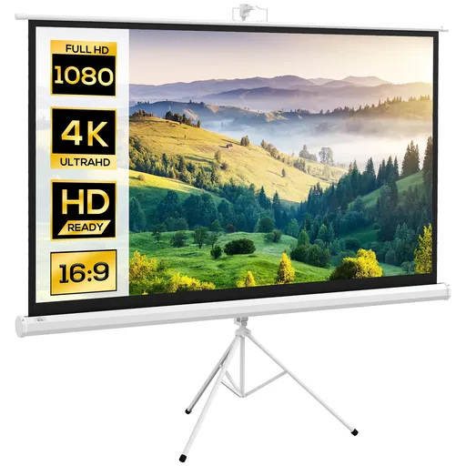 HOMCOM Ecran Proiecție Portabil 84 Inch, Suport Inclus, Ecran 4K HD 16:9, Vizionări Exterioare/Interioare | Aosom Romania