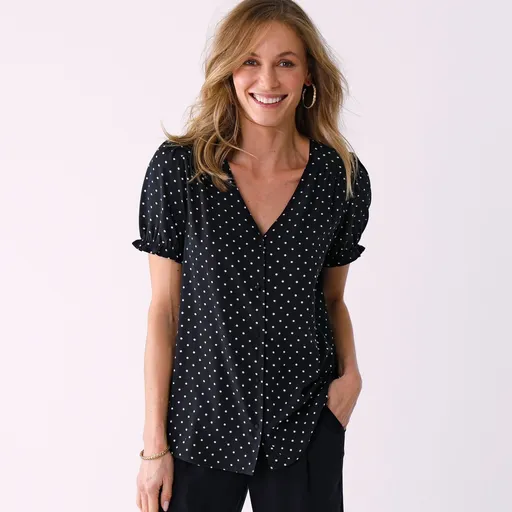 Bluză cu mâneci scurte și imprimeu polka dot