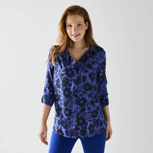 Cămașă lungă cu imprimeu floral în două tonuri