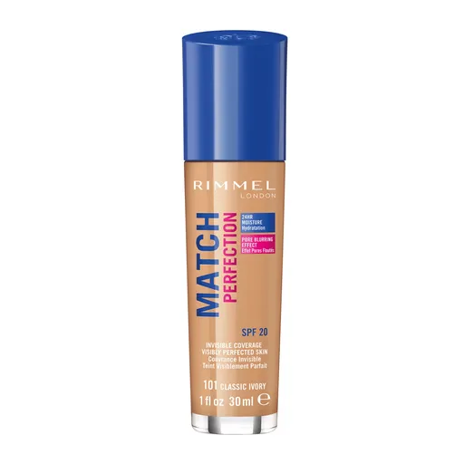 Rimmel Fond de ten hidratant Match & Perfect foundation. 101 Classic Ivory