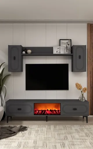 Comoda TV, Hanah Home, Weny Bohem Fireplace, 150x44.6x29.6 cm, PAL , Antracit