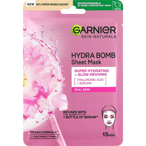 Garnier Mască textilă revitalizantă cu extract de sakura Naturals cutanate (Hydra Bomb Sheet Mask) 28 g