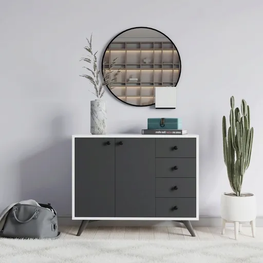 Dulap multifunctional, Hanah Home, Waga, 100x82x35 cm, Alb / Antracit