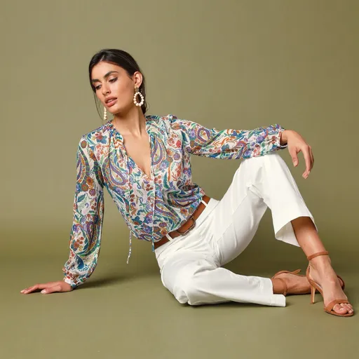 Bluză imprimată, din poliester reciclat