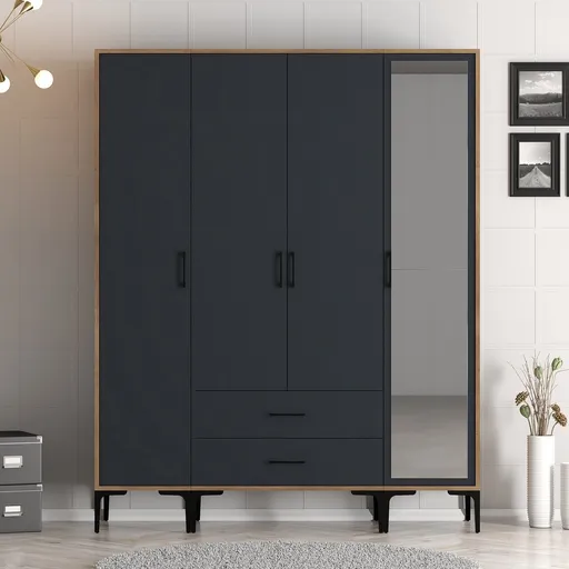 Dulap pentru haine, Hanah Home, Kumsal STR, 160x47.5x201.4 cm, Nuc / Antracit