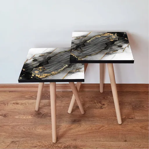 Set masute 2 piese, Hanah Home, 2Shp391, Negru / Alb / Crem