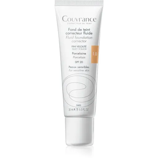 Avène Couvrance Fluid Foundation Corrector makeup lichid SPF 20 culoare 1.0 Porcelain 30 ml
