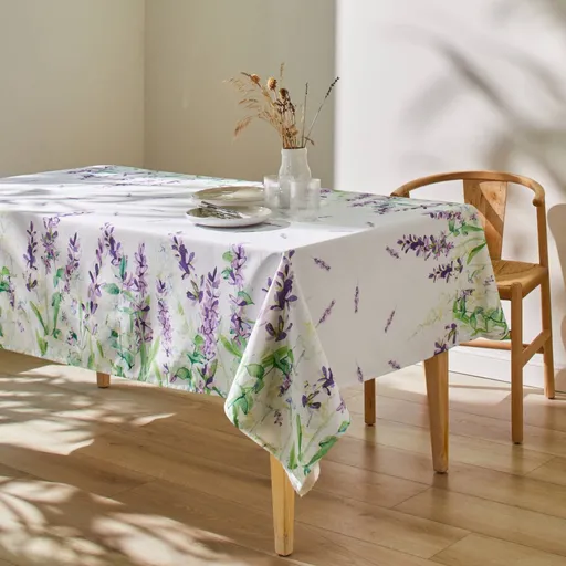 Față de masă cu imprimeu de lavandă și tratament împotriva murdăriei, policoton