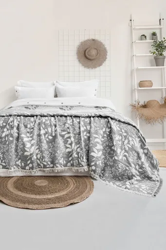 Set cuvertura de pat dubla 3 piese, L'essentiel Maison, Amore, Bumbac , Gri