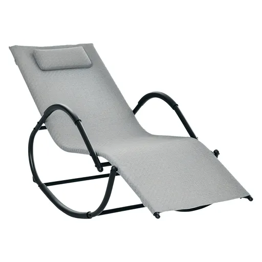 Outsunny Șezlong cu design contemporan, rocking chair ergonomic cu tetieră detasabilă, brațe și suport pentru picioare, acoperire textilen | Aosom Rom